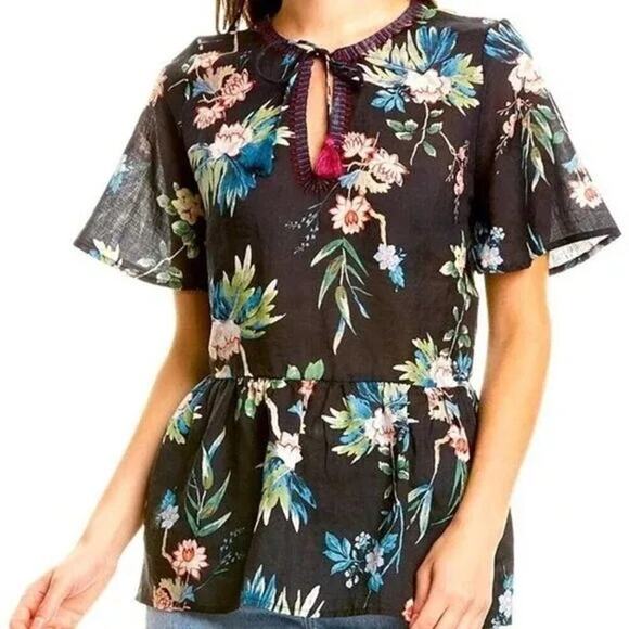 Johnny Was Workshop Floral Boho Blouse Black Size M - Picture 1 of 5